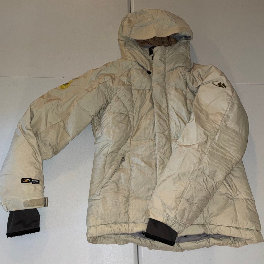 Bonfire Strobe Ski Jacket Womens Small Tan Down Puffer Waterproof Hooded Coat